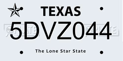 5DVZ044 Texas License Plate