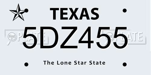 5DZ455 Texas License Plate