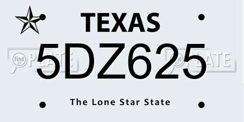 5DZ625 Texas License Plate