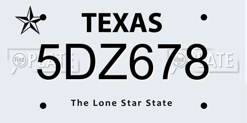5DZ678 Texas License Plate