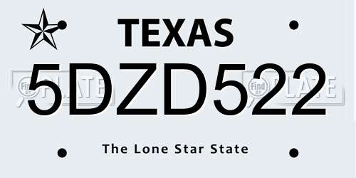 5DZD522 Texas License Plate