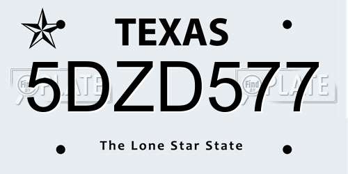 5DZD577 Texas License Plate