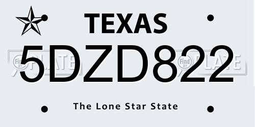 5DZD822 Texas License Plate