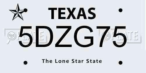 5DZG75 Texas License Plate