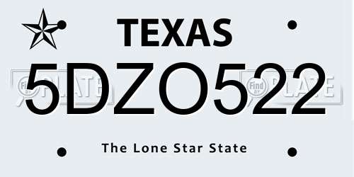 5DZO522 Texas License Plate