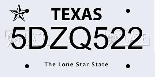 5DZQ522 Texas License Plate
