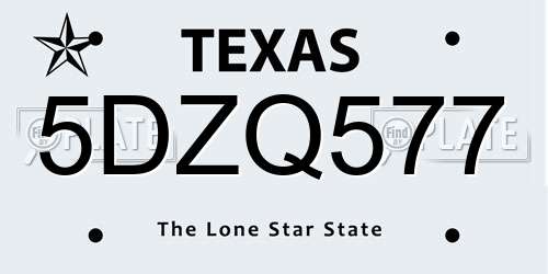 5DZQ577 Texas License Plate