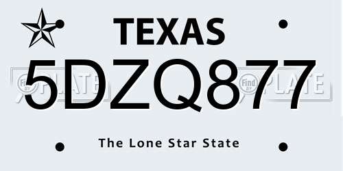 5DZQ877 Texas License Plate