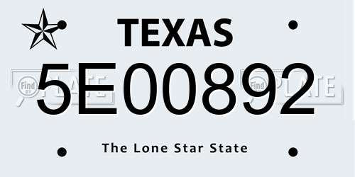 5E00892 Texas License Plate