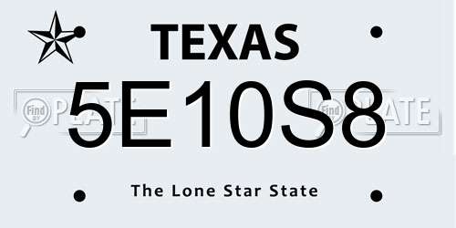 5E10S8 Texas License Plate
