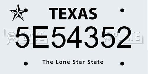 5E54352 Texas License Plate