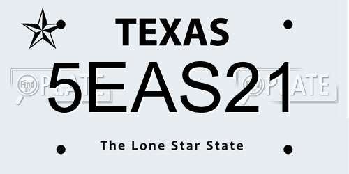 5EAS21 Texas License Plate