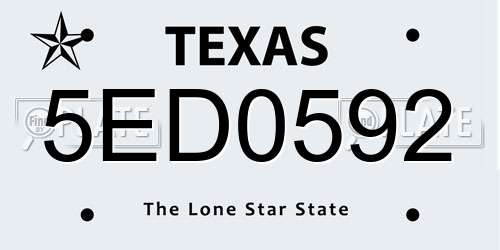 5ED0592 Texas License Plate