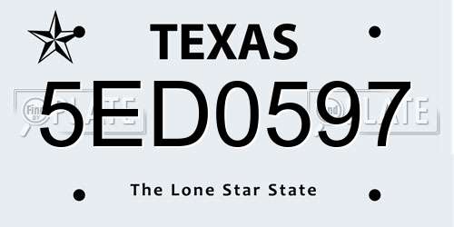 5ED0597 Texas License Plate