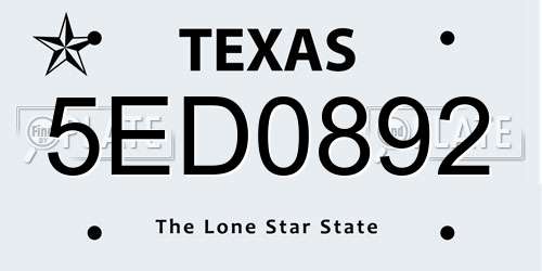 5ED0892 Texas License Plate
