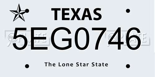5EG0746 Texas License Plate