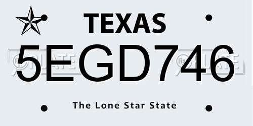5EGD746 Texas License Plate