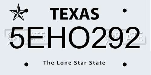 5EHO292 Texas License Plate