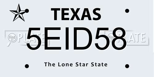 5EID58 Texas License Plate