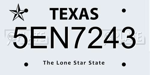 5EN7243 Texas License Plate