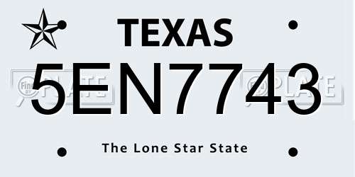5EN7743 Texas License Plate