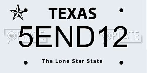 5END12 Texas License Plate