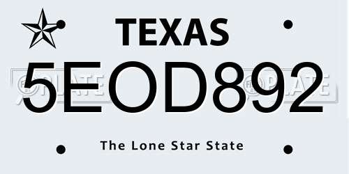 5EOD892 Texas License Plate