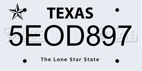 5EOD897 Texas License Plate