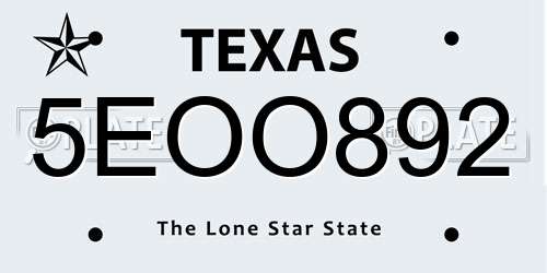 5EOO892 Texas License Plate