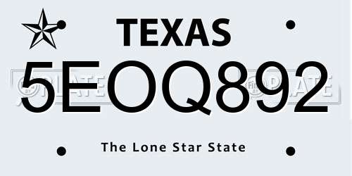 5EOQ892 Texas License Plate