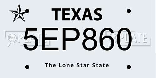 5EP860 Texas License Plate
