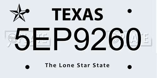 5EP9260 Texas License Plate