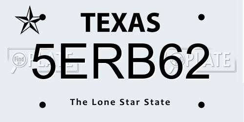 5ERB62 Texas License Plate