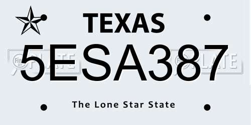 5ESA387 Texas License Plate