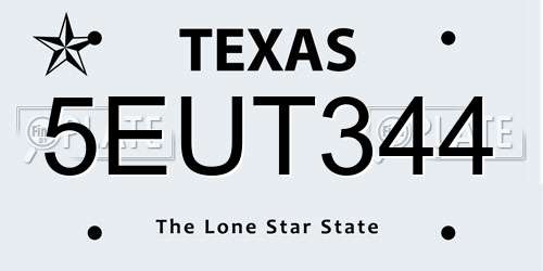 5EUT344 Texas License Plate