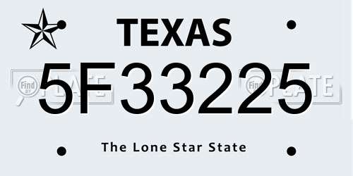 5F33225 Texas License Plate