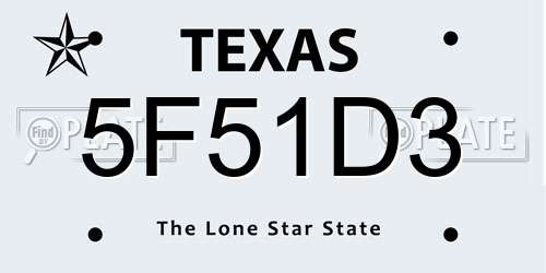5F51D3 Texas License Plate