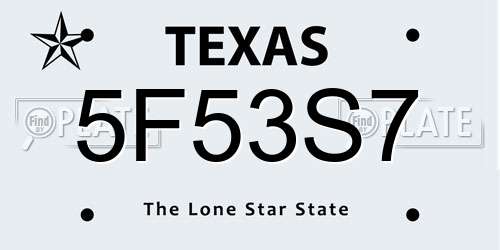 5F53S7 Texas License Plate