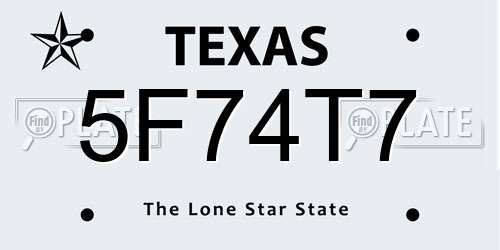 5F74T7 Texas License Plate