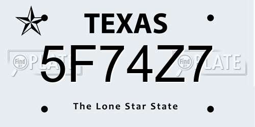 5F74Z7 Texas License Plate