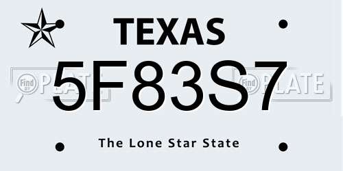 5F83S7 Texas License Plate