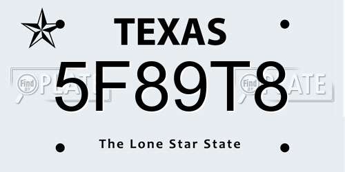 5F89T8 Texas License Plate
