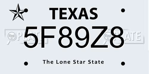 5F89Z8 Texas License Plate