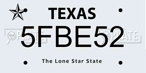 5FBE52 Texas License Plate