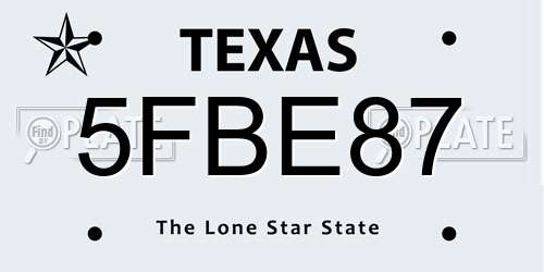 5FBE87 Texas License Plate