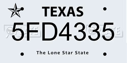 5FD4335 Texas License Plate