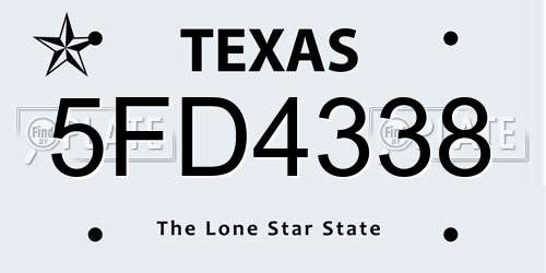 5FD4338 Texas License Plate