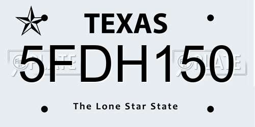 5FDH150 Texas License Plate