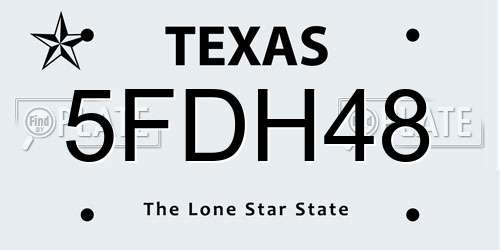 5FDH48 Texas License Plate
