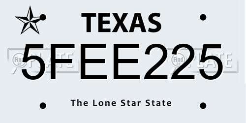 5FEE225 Texas License Plate
